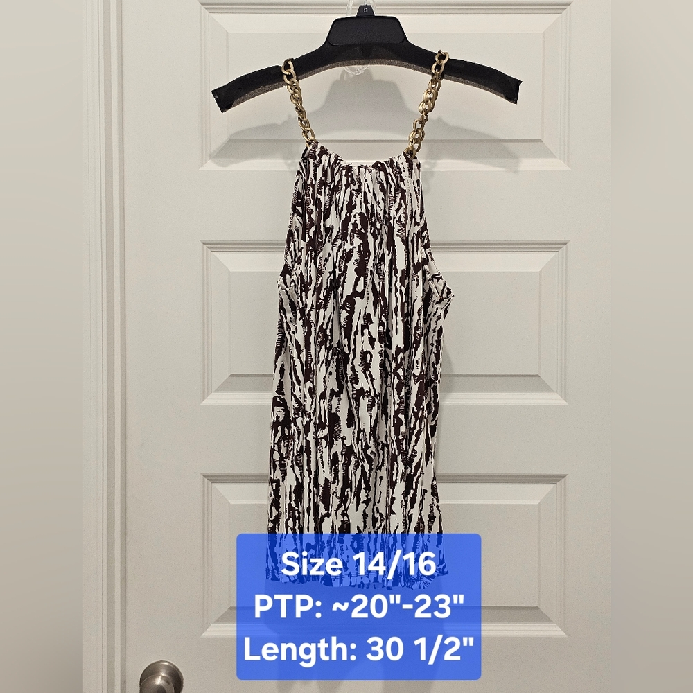 Yvos Sleeveless Top with Gold Chain Straps, EUC  Size 14/16